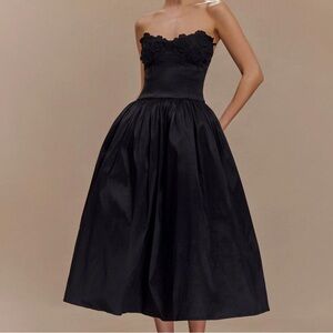 Meshki Black Strapless A-Line Midi Dress